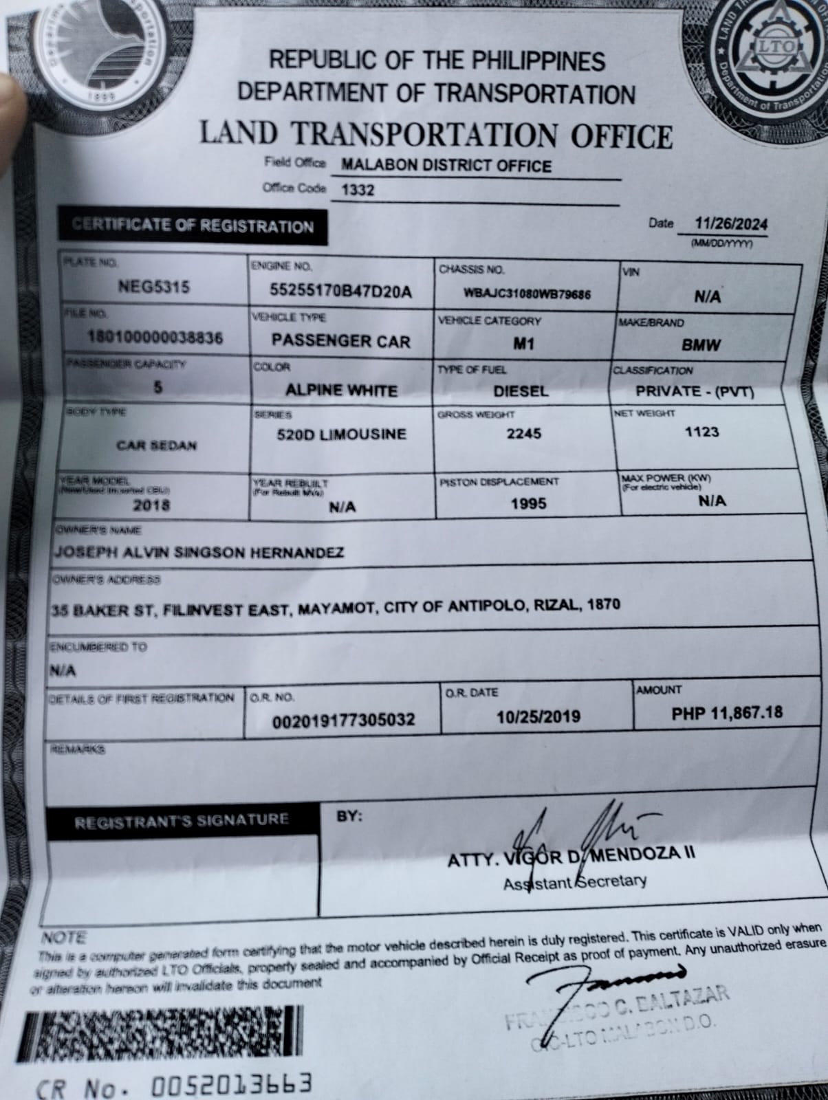 2018 BMW 520D AT Sedan for sale in Parañaque (NEG5315) – photo 11